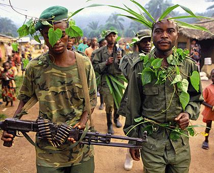 Mai-Mai Kifuafua militia, which believes greenery offers magical protection, is one of the several armed groups operating in Democratic Republic of Congo. Net photo.