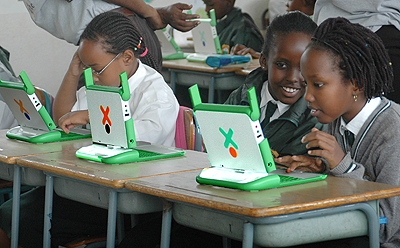 Young school children using lap tops. More children continue to be trained in computer skills. The Sunday Times / File.