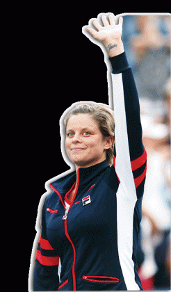 Kim Clijsters of Belgium waves to the crowd before walking off court following her defeat to Laura Robson of Great Britain. Net photo.
