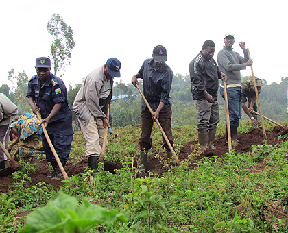 Local leaders joined residents in planting maize seeds on a 20 hectares of land.  The New Times / JP Bucyensenge.