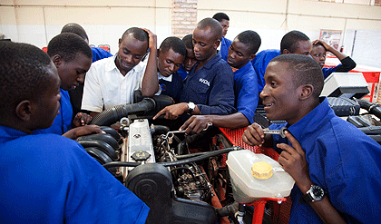 Gaculiro Vocational Training Centre stidents during a practical lesson. The New Times / T.Kisambira.