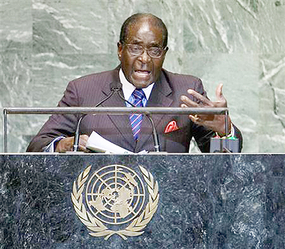 Zimbabweu2019s President Robert Mugabe addresses the 67th session of the United Nations General Assembly at UN headquarters in New York on September 26. Net photo.