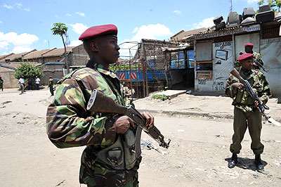 Police guard at the site of a grenade blast at St. Polycarp Church along Juja road in Nairobi, Kenya. Sept. 30, 2012. Net photo.