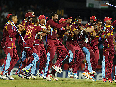 The Windies celebrated as Sri Lanka were all out for 101, winning by 36 runs.  Net photo.
