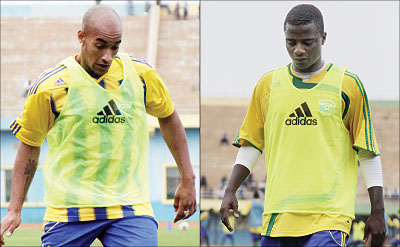 France-based striker Elias Uzamukunda (R) is still processing his travel documents,while Steven Emmanuel Godfroid (L) has been left out completely. The New Times/T. Kisambira.