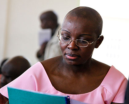 Victoire Ingabire in court during a previous hearing.  The New Times / File.