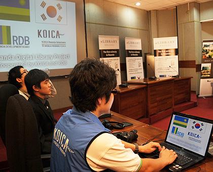 KOICA staff during a launch of some of their ICT products in Kigali. The New Times / John Mbanda.