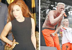 Lady Gaga (L) and Die Antwoord feud over the Internet. Net photo.