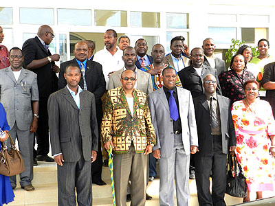Tanzanian delegation in a photo with their Rwandan counterparts in Rwamagana before their departure yesterday. The New Times / Courtesy.
