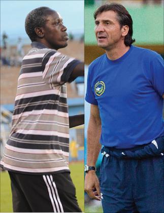 Kiyovuu2019s Jean Baptiste Kayiranga (left) and his Police counterpart Goran Kopunovic. The New Times / File.