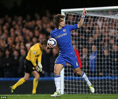 Blues defender Luiz celebrates after equalising from the penalty spot. Net photo.