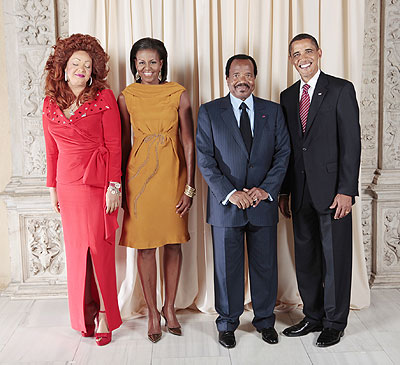 President Paul Biya and wife Chantal with US President Barack Obama and wife Michelle. Net photo.