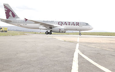 Qatar Airways plane ready to takeoff at Kigali International Airport. The New Times / File