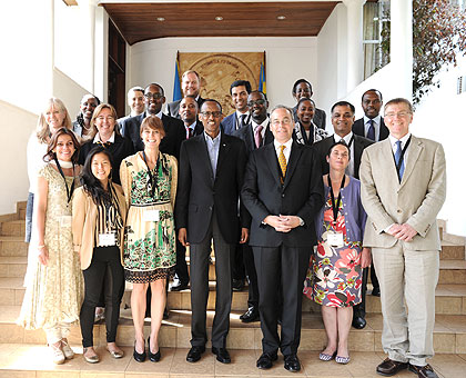 President Kagame with members of the YPO after their meeting yesterday The New Times / Village Urugwiro.