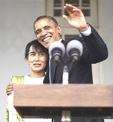 Obama visited Aung San Suu Kyi at the lakeside villa where his fellow Nobel laureate was for years under house arrest. Net photo