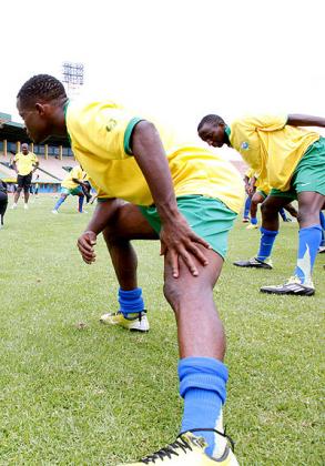 Amavubi Stars captain Haruna Niyonzima stretching during a training session at Amahoro stadium. The New Times / File.