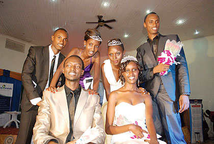 Miss and Mr Mt Kenya University Jane Kayitesi and Patrice Baraka, respectively, pose with the 1st and 2nd runners-up.