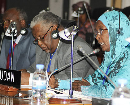A member of the Sudanese delegation speaks at the African Parliamentary Union conference. Delegates attending the meeting have called for more women representation. The New Times / J. Mbanda.