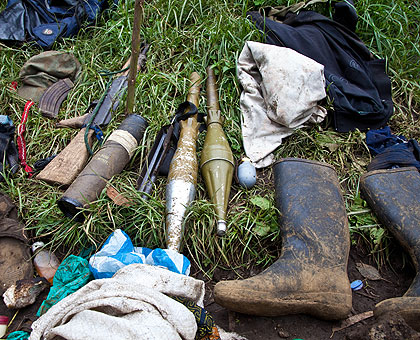 Some of the ammunitions and other items that were seized from the FDLR attackers. 