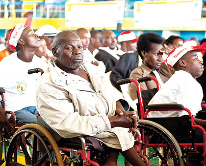Some of the persons living with disabilities who attended the national celebrations for PLWDs at Petit Stade in Remera, Kigali, yesterday. The New Times / Timothy Kisambira.