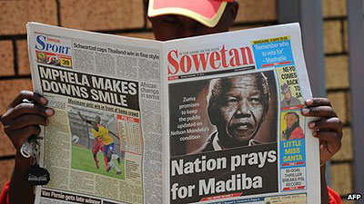 Nelson Mandela's hospitalisation has caused huge concern in South Africa. Net photo.