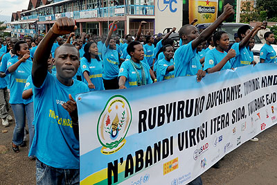 Youth march during a campaign against HIV/AIDS. The New Times / File.