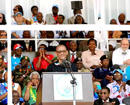 President Kagame delivers his address during RPFu2019s 25th Anniversary celebrations yesterday. The New Times / Village Urugwiro.