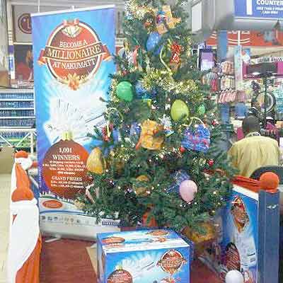 The Nakumatt branch at Kigali City Tower is festooned with decorations