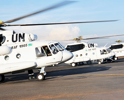 The Rwandan choppers that were dispatched to Juba on Thursday. The New Times / Courtesy.