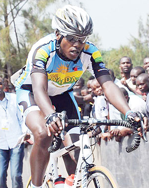 Janvier Hadi competing in the just concluded 2012 Tour du Rwanda. He becomes the second Rwandan to turn pro and wants to inspire more youngsters. Net photo.