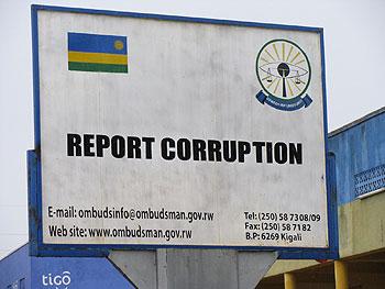 An anti-corruption sign post in Kigali. The Sunday Times / File.