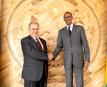 President Kagame with Ambassador Lamamra after meeting yesterday. The New Times/Urugwiro Village