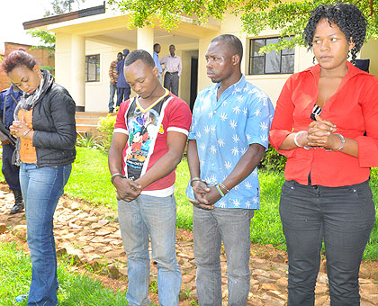 L-R: Muhire, Cyuma, Vital  and Tuyisenge paraded at Police Station last week. The New Times/  File