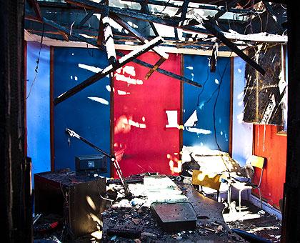 The gutted studio of Isango Star Radio. The New Times / T.Kisambira.