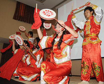 Dancers perform at the Chinese celebrations to mark New Year on Saturday. The New Times/John Mbanda.