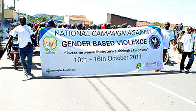 National campaigns against Gender Based Violence have helped reduce the umber of cases registered last year from 2011.  The New Times  / File. 