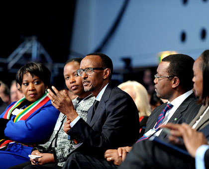 President Kagame speaks at the World Economic Forum in Davos yesterday. 