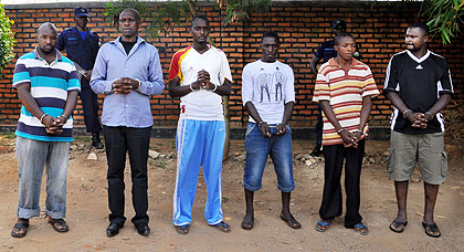 Some of the suspects being paraded before the media yesterday. The New Times/ John Mbanda.