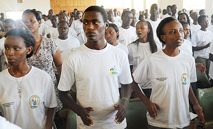 Youth at the launch of National Service in Kigali on Tuesday.  The New Times/ J. Mbanda.