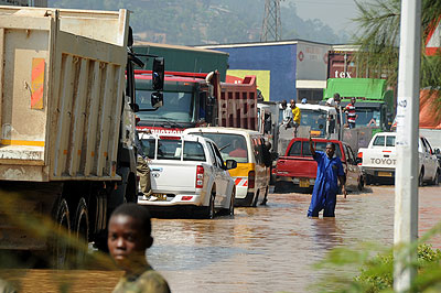 A flooded Nyabugogo road due to a swamp that stretches to Gatsata. The New Times/  File. 