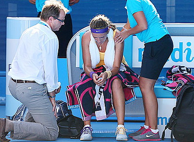 Victoria Azarenka (C) ended Sloane Stephen's run with a 6-1, 6-4 win marked with a questionnable injury timeout. Net photo.