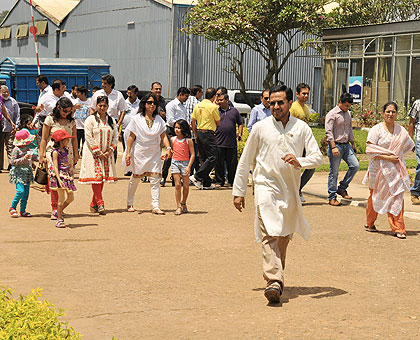 Members of the Indian community in Rwanda arrive at the UTEXRWA grounds for the function on Saturday. The New Times/  File