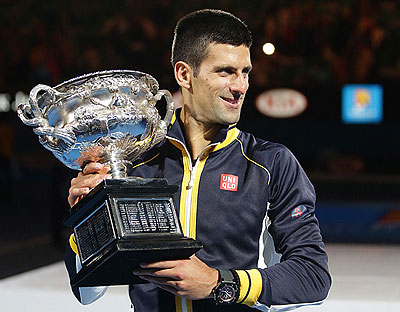 No. 1 Novak Djokovic won his sixth major title and fourth Australian Open.  He goes for a career  Slam in Paris. Net photo.