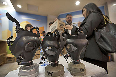Gas mask kits are distributed at a mall in East Jerusalem. Thousands of Israelis reportedly are renewing their masks amid reports of an Israeli strike on Syria. Net photo.