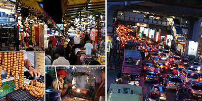 Street Food,Night Market in Bangkok,Hectic night traffic in Bangkok.All photos / W. Hansen. 