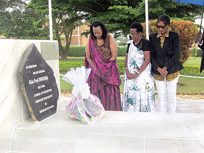 The family of the late Maj. Gen. Fred Gisa Rwigema lay a wreath at the National Heroes Mausoleum in Remera, Kigali, yesterday.
