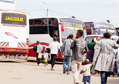 Jaguar buses at the Kigali terminal inside the Rwanda National Taxi Park.  The New Times/ Timothy Kisambira