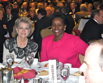 First Lady Jeannette Kagame with Grace Nelson, wife of US Senator Bill Nelson at National Prayer breakfast held in Washington DC, yesterday. The event was attended by more that 2,500 people. The New Times/Courtesy.