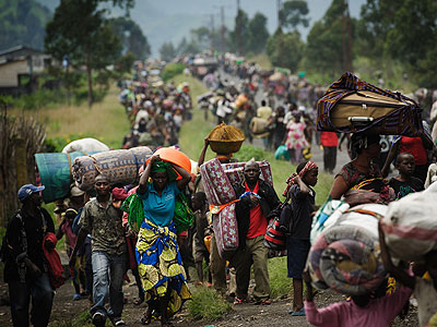 Thousands of Congolese people flee the town of Sake, 26km west of Goma, following fresh fighting in the eastern Democratic Republic of the Congo. The New Times/File.