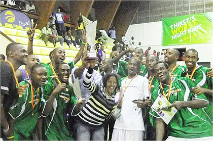 The National basketball league champions, Espoir celebrating their title recently. The New Times / File.